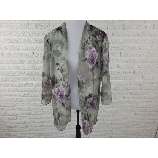 Vintage SL Fashions Women Top 18WP Petite Open Overlay Green Floral Sheer Career