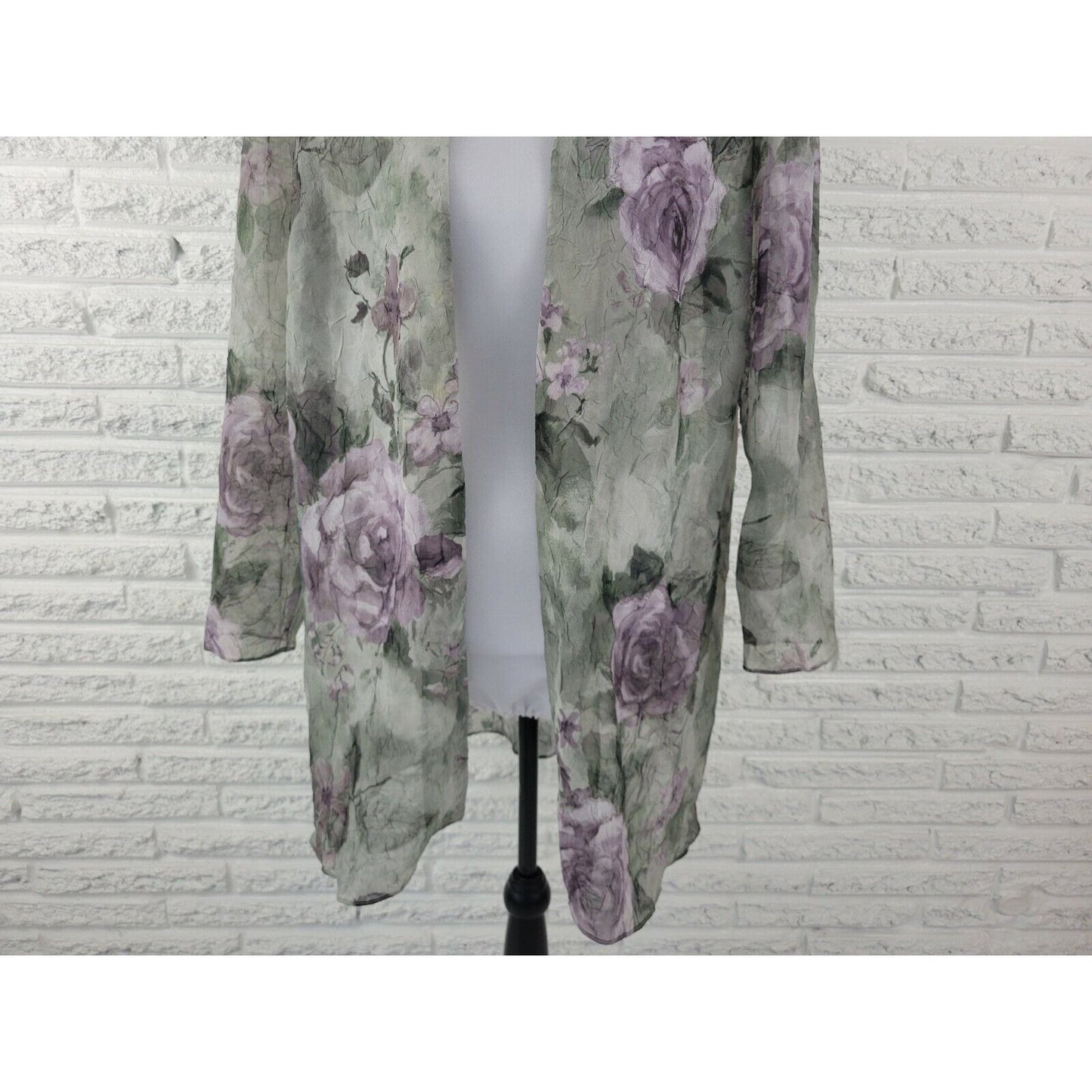 Vintage SL Fashions Women Top 18WP Petite Open Overlay Green Floral Sheer Career