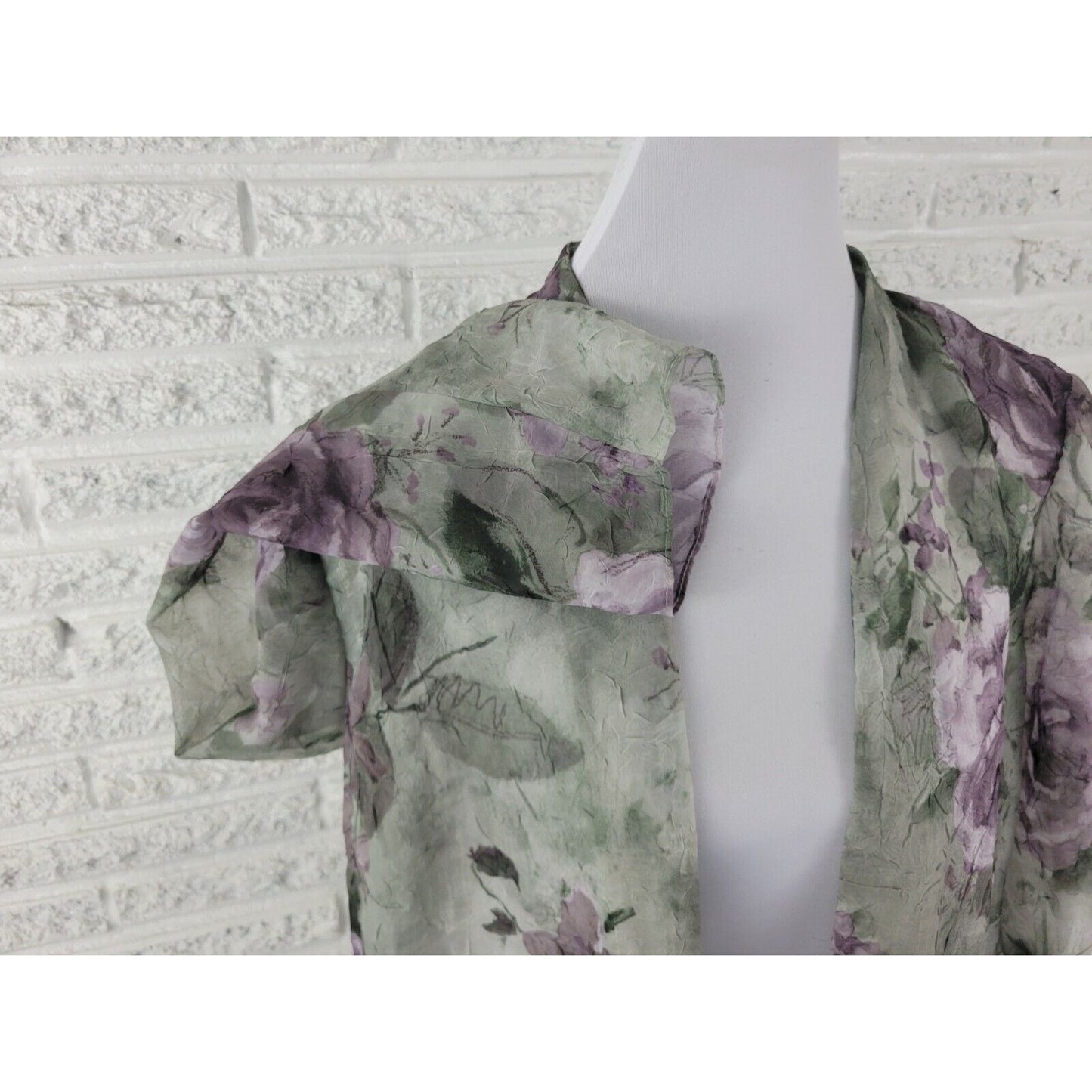 Vintage SL Fashions Women Top 18WP Petite Open Overlay Green Floral Sheer Career