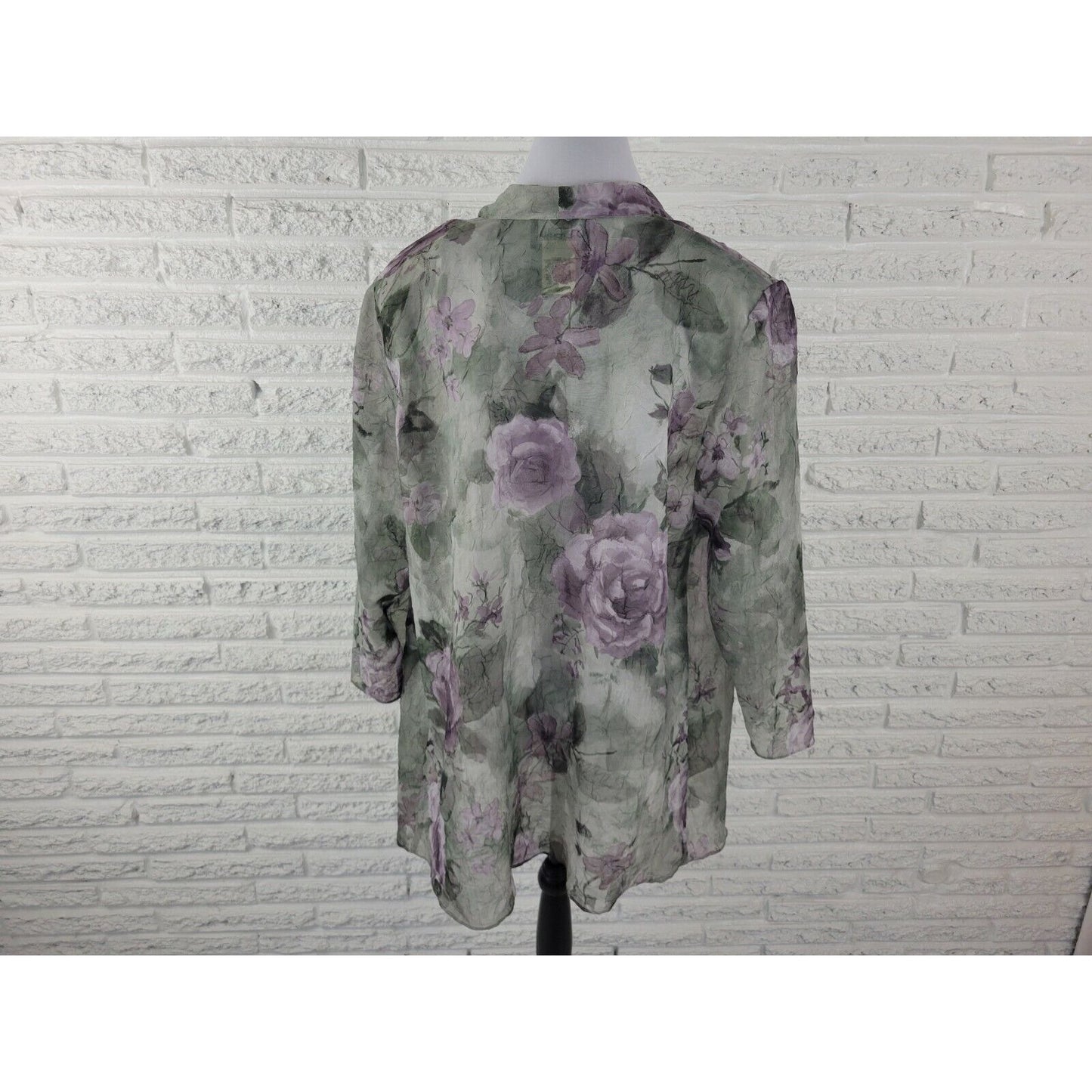 Vintage SL Fashions Women Top 18WP Petite Open Overlay Green Floral Sheer Career