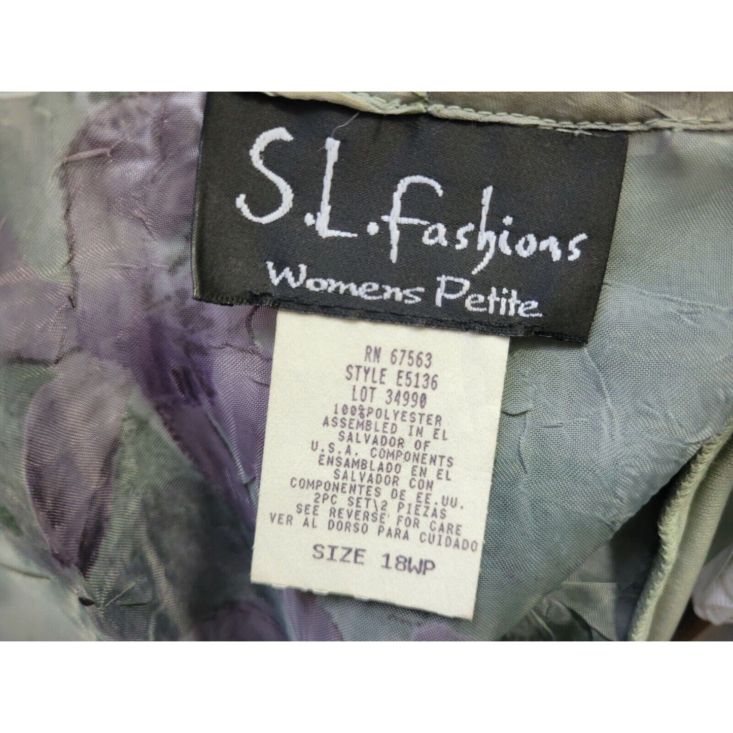 Vintage SL Fashions Women Top 18WP Petite Open Overlay Green Floral Sheer Career