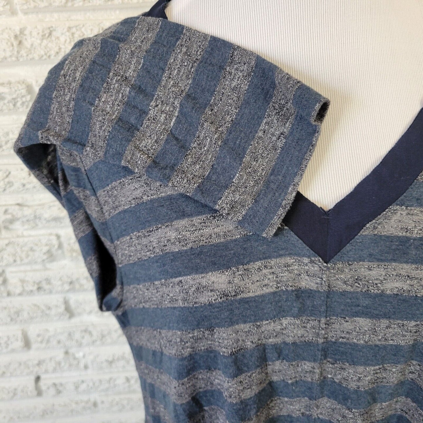 Lane Bryant Womens Top 18 20 Long Sleeve Blue Gray Stripe Semi Sheer Lightweight