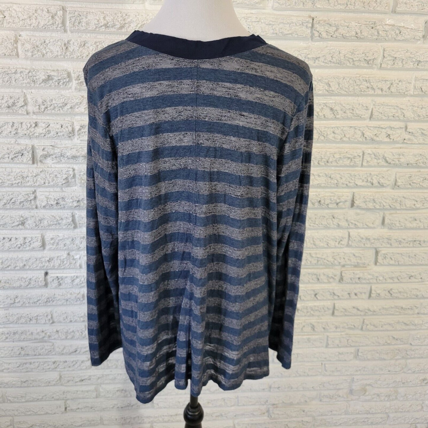 Lane Bryant Womens Top 18 20 Long Sleeve Blue Gray Stripe Semi Sheer Lightweight