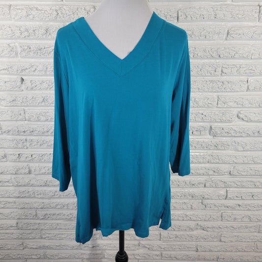 Isaac Mizrahi Live QVC Womens Top XL 3/4 Sleeve Blue Cotton Blend Casual Comfy
