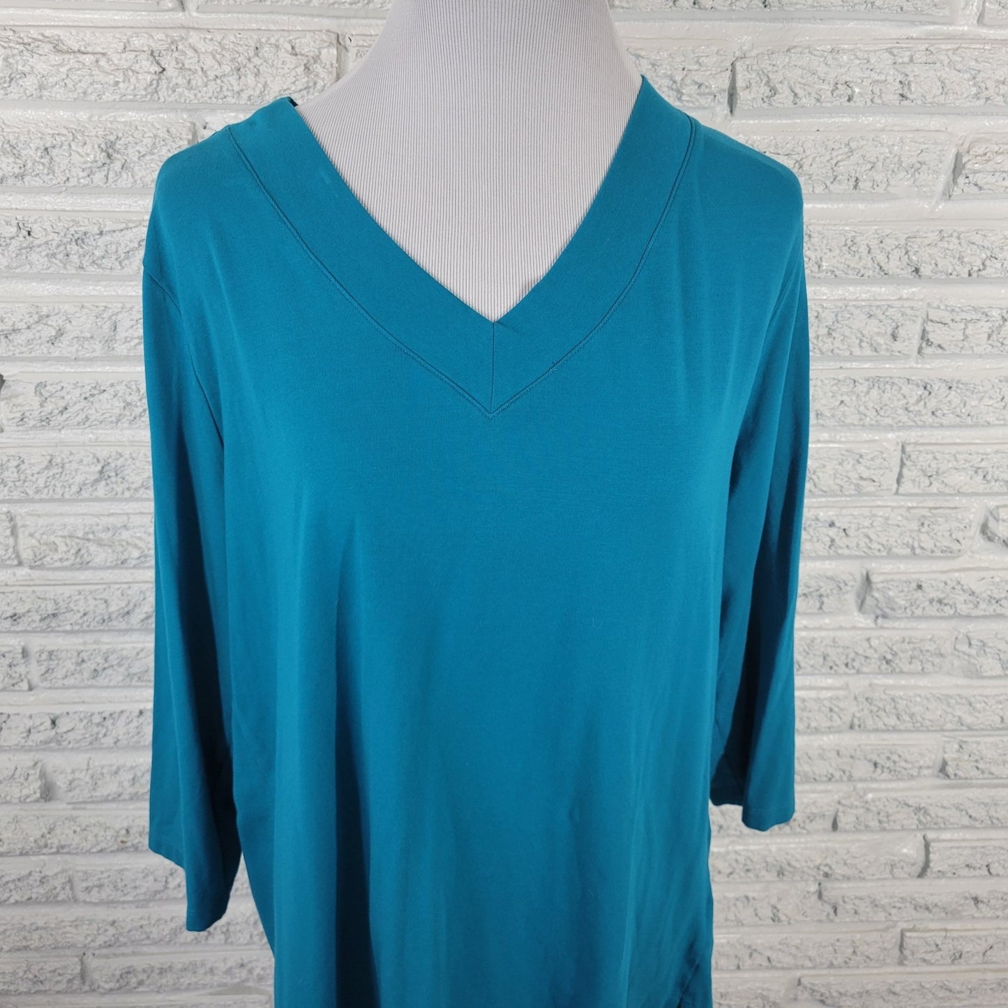 Isaac Mizrahi Live QVC Womens Top XL 3/4 Sleeve Blue Cotton Blend Casual Comfy