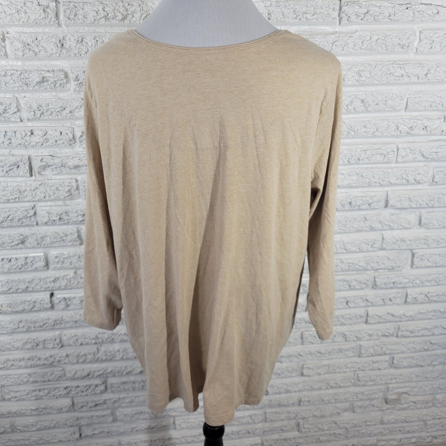 Laura Scott Womens Top 3X Plus 3/4 Sleeve Beige Tan Paisley Cotton Blend Studded