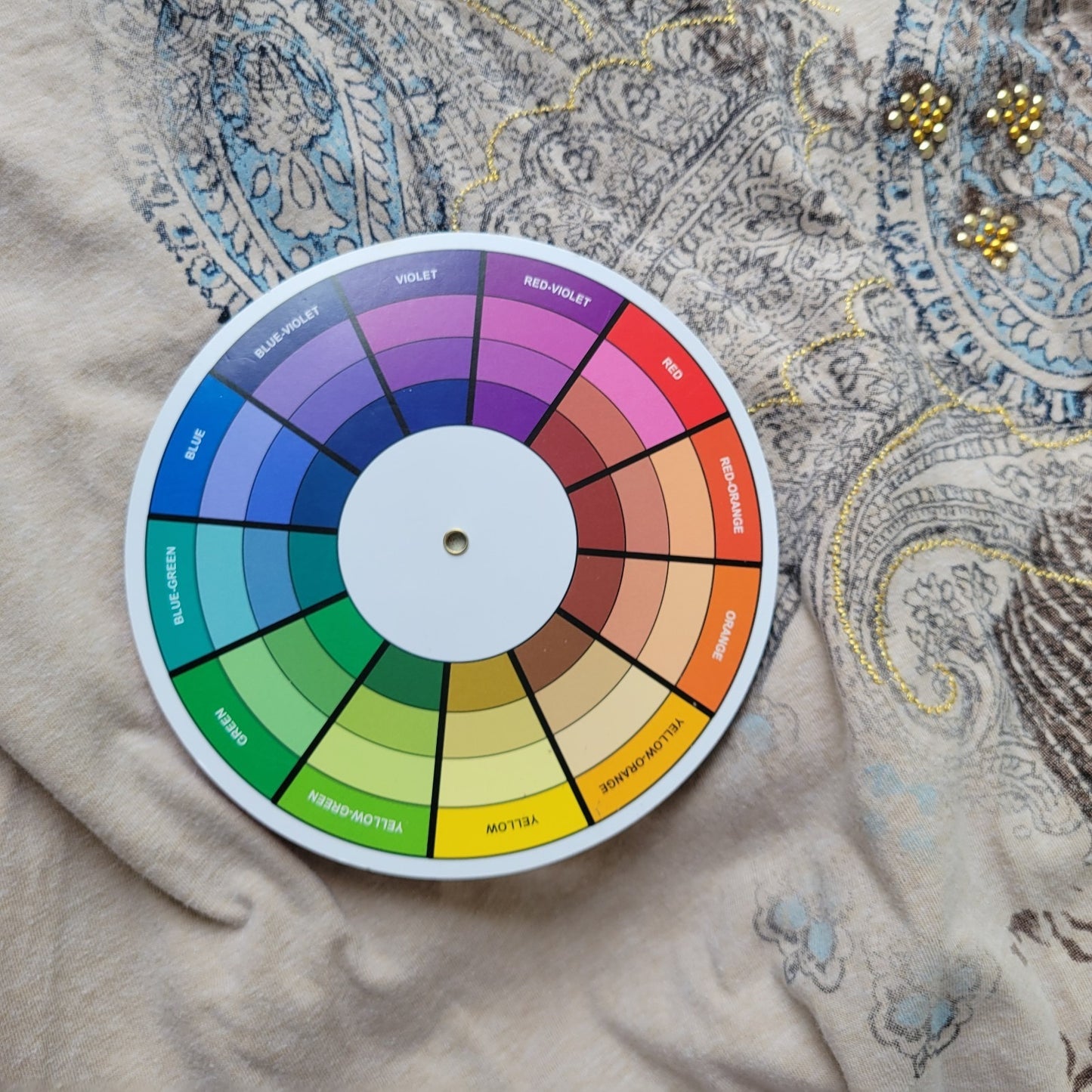 Laura Scott Womens Top 3X Plus 3/4 Sleeve Beige Tan Paisley Cotton Blend Studded