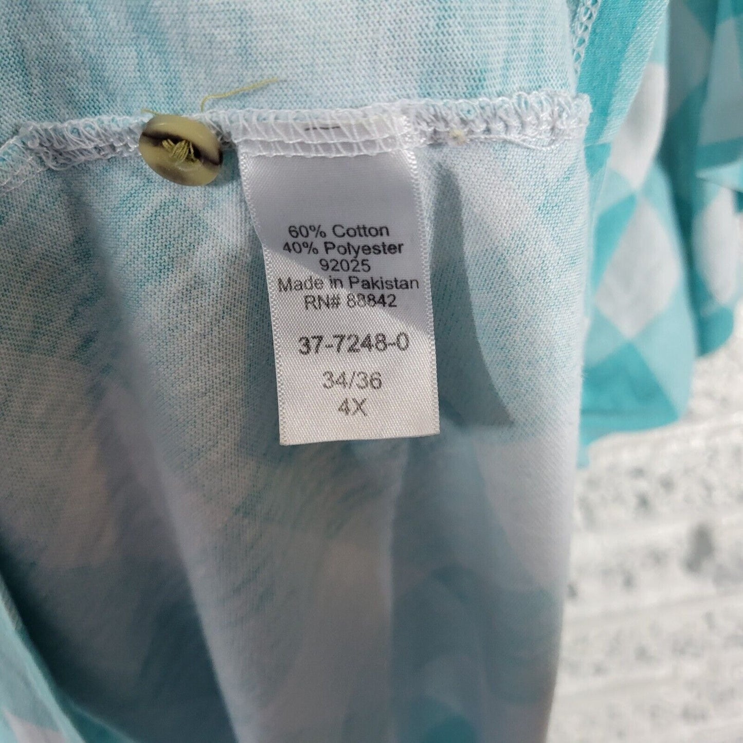 Woman Within Womens Top 4X Short Sleeve Blue Plaid Pintuck Cotton Blend Button