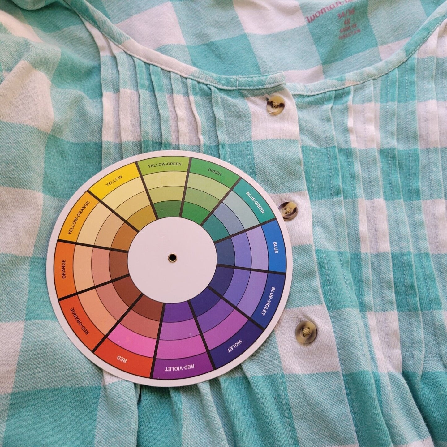 Woman Within Womens Top 4X Short Sleeve Blue Plaid Pintuck Cotton Blend Button