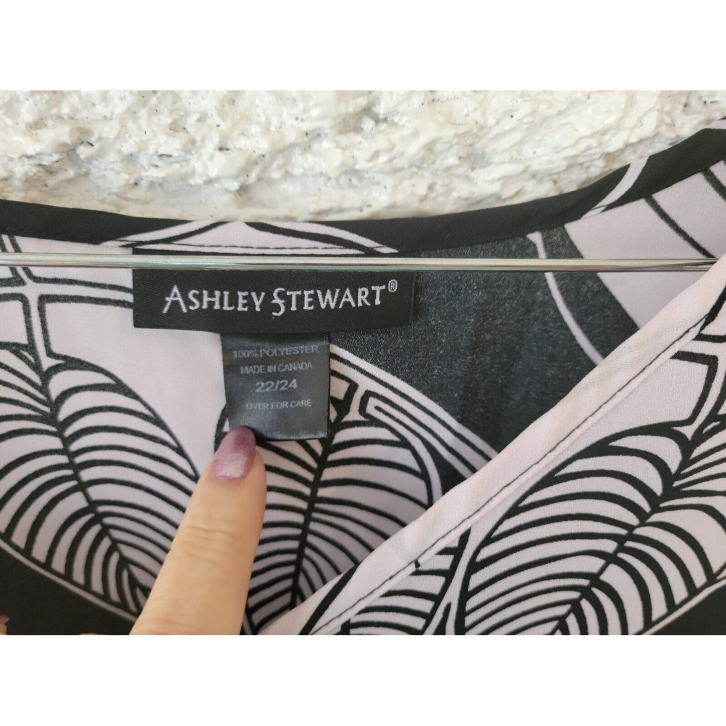 Ashley Stewart Women Top 22 24 Plus Tunic High Low Waterfall Black Floral Casual