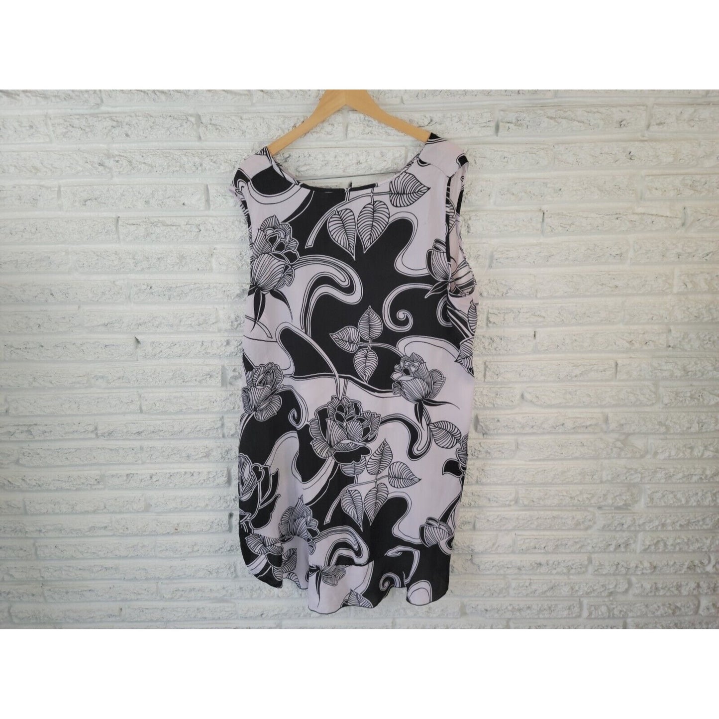 Ashley Stewart Women Top 22 24 Plus Tunic High Low Waterfall Black Floral Casual