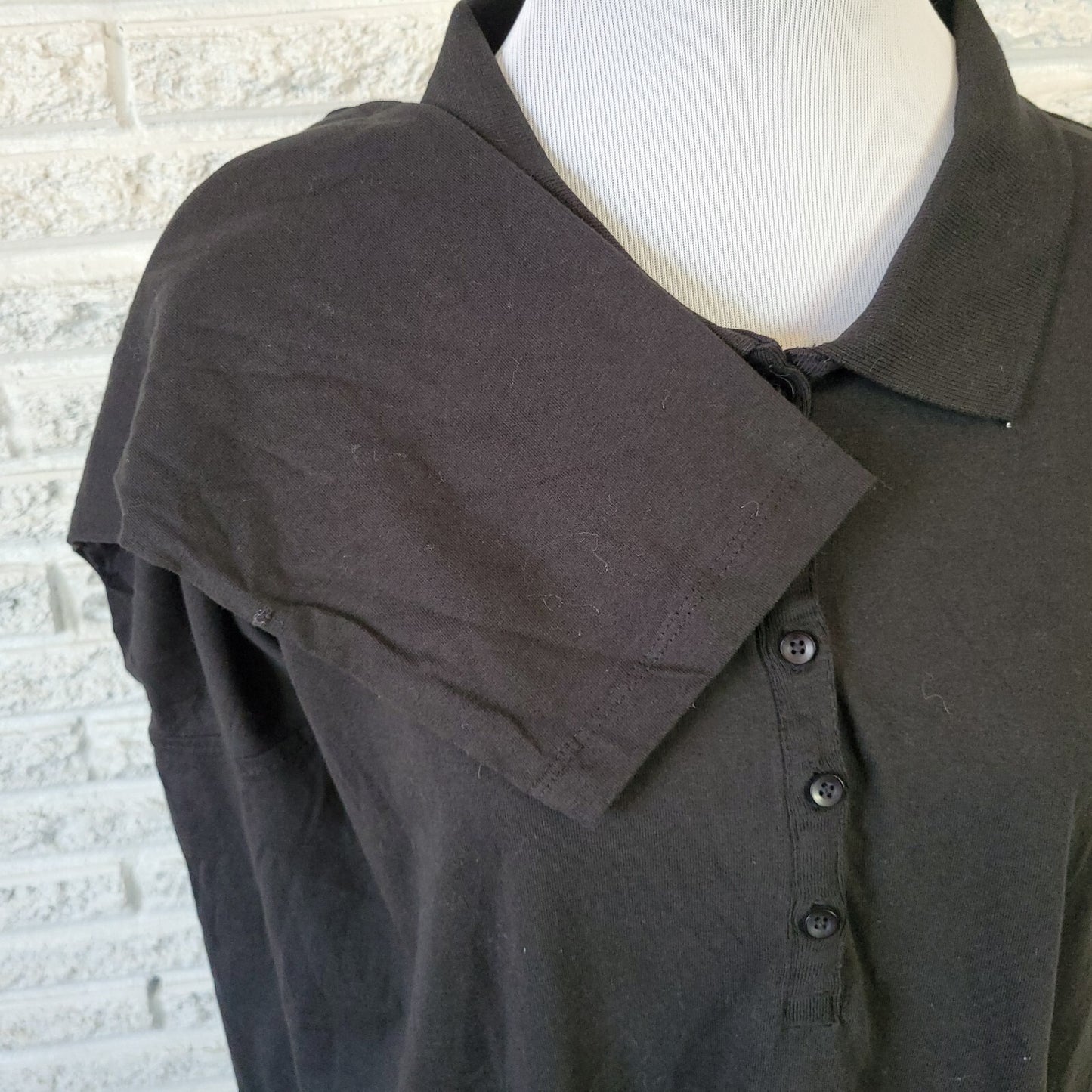 Roamans Womens Top 2X Plus Polo Long Sleeve Black Cotton Collar Casual Comfy