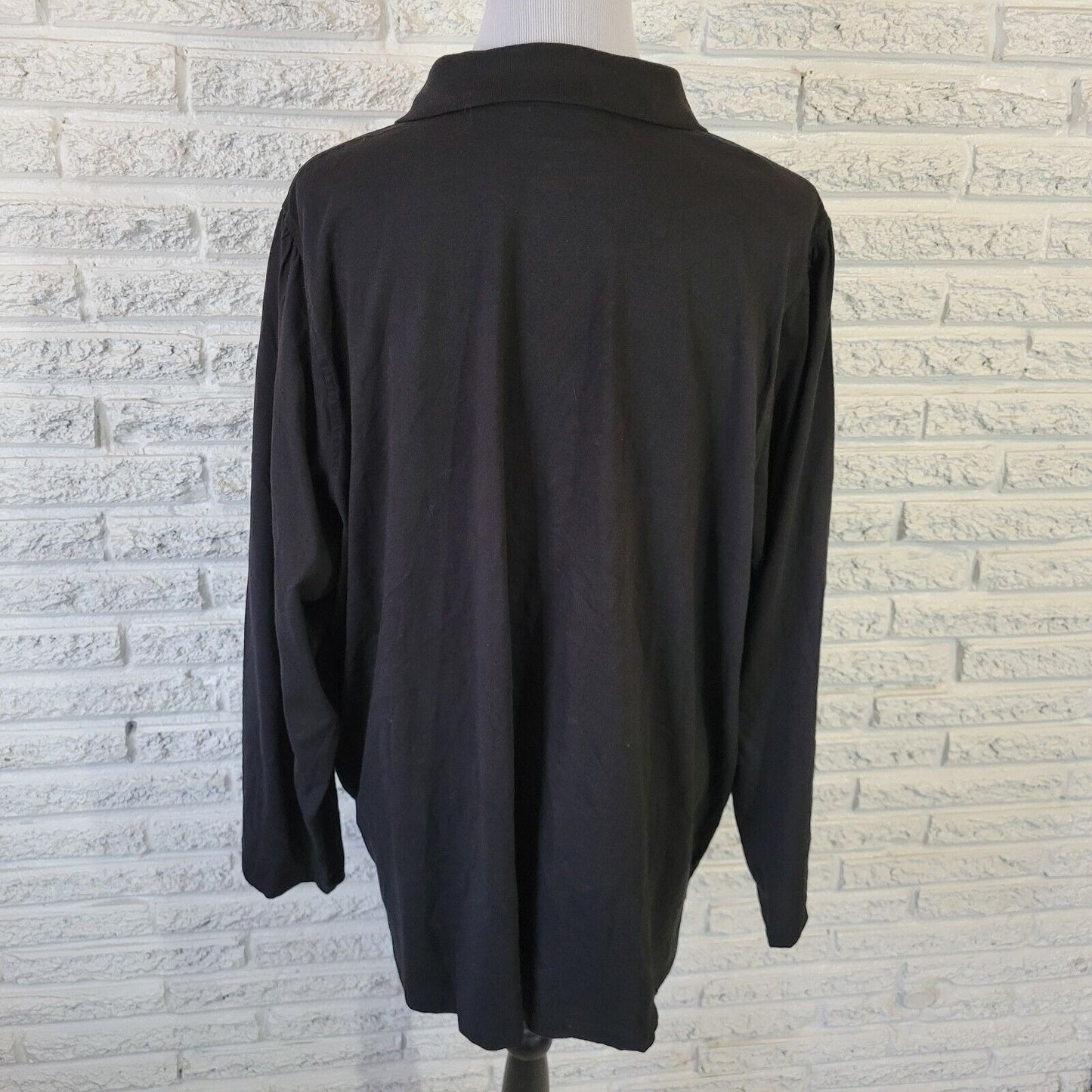 Roamans Womens Top 2X Plus Polo Long Sleeve Black Cotton Collar Casual Comfy