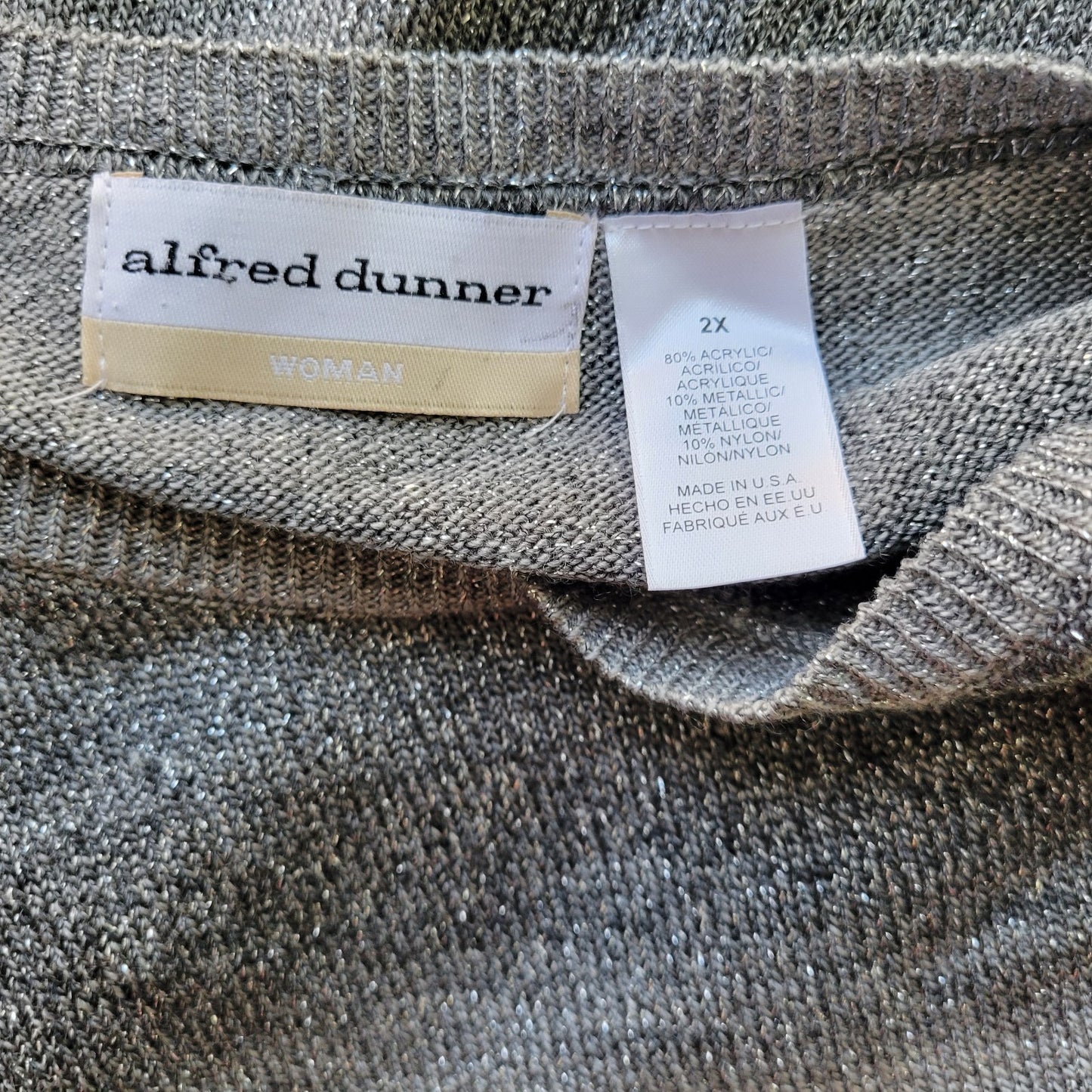 Alfred Dunner Sweater 2X Party Sparkle Gray Black Stripe Metallic