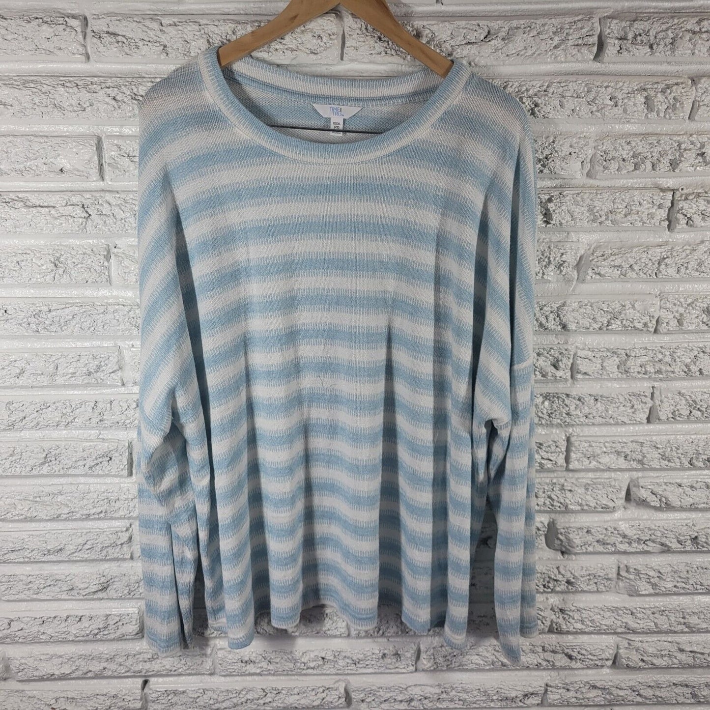 Time Tru Womens Sweater XXXL 22 Plus Long Sleeve Blue Stripe Comfy Lightweight