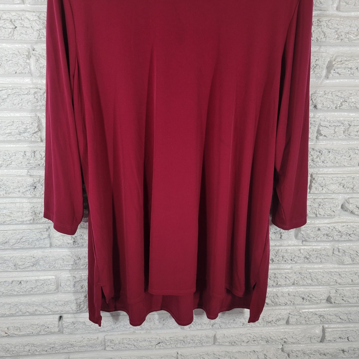 Susan Graver QVC Womens Top 2X Plus 3/4 Sleeve Burgundy Poly Blend Modern Office