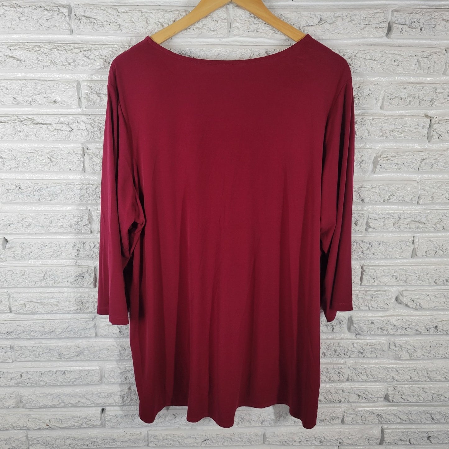 Susan Graver QVC Womens Top 2X Plus 3/4 Sleeve Burgundy Poly Blend Modern Office