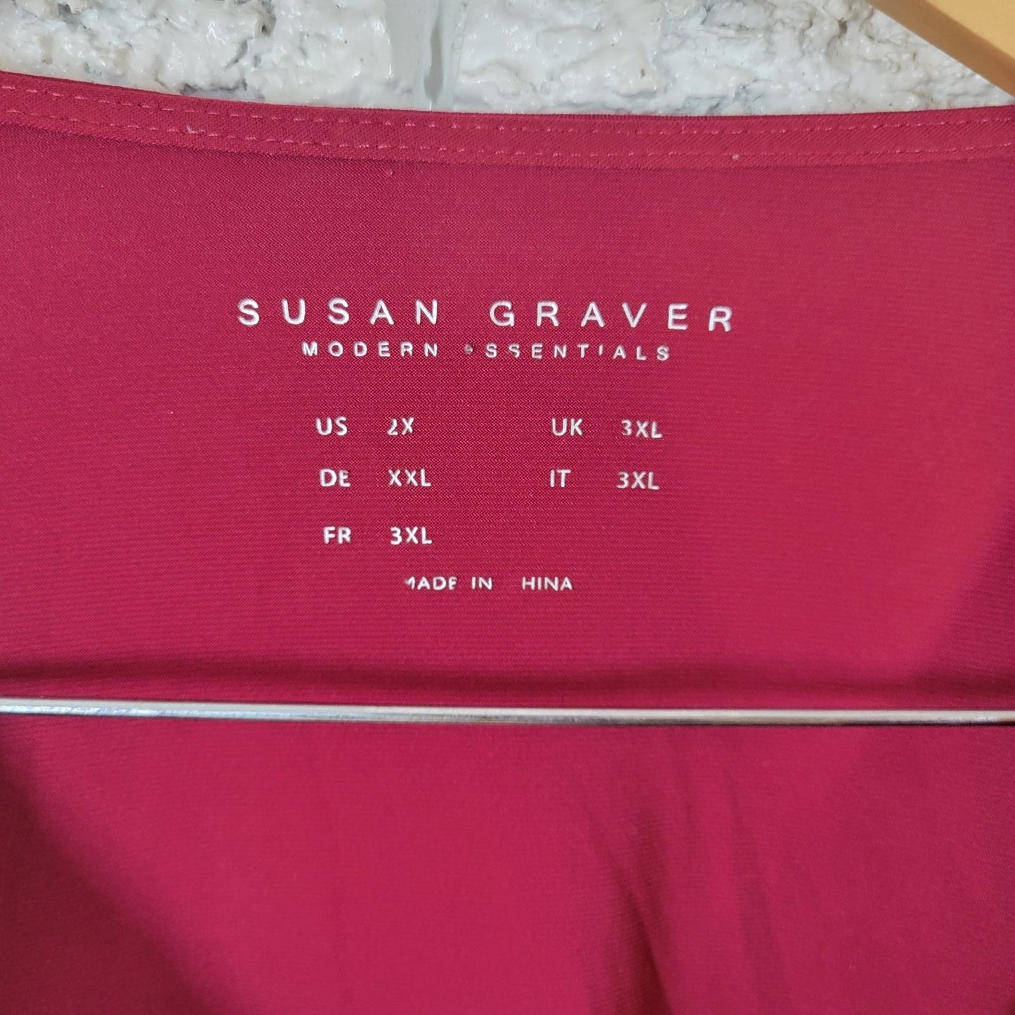 Susan Graver QVC Womens Top 2X Plus 3/4 Sleeve Burgundy Poly Blend Modern Office