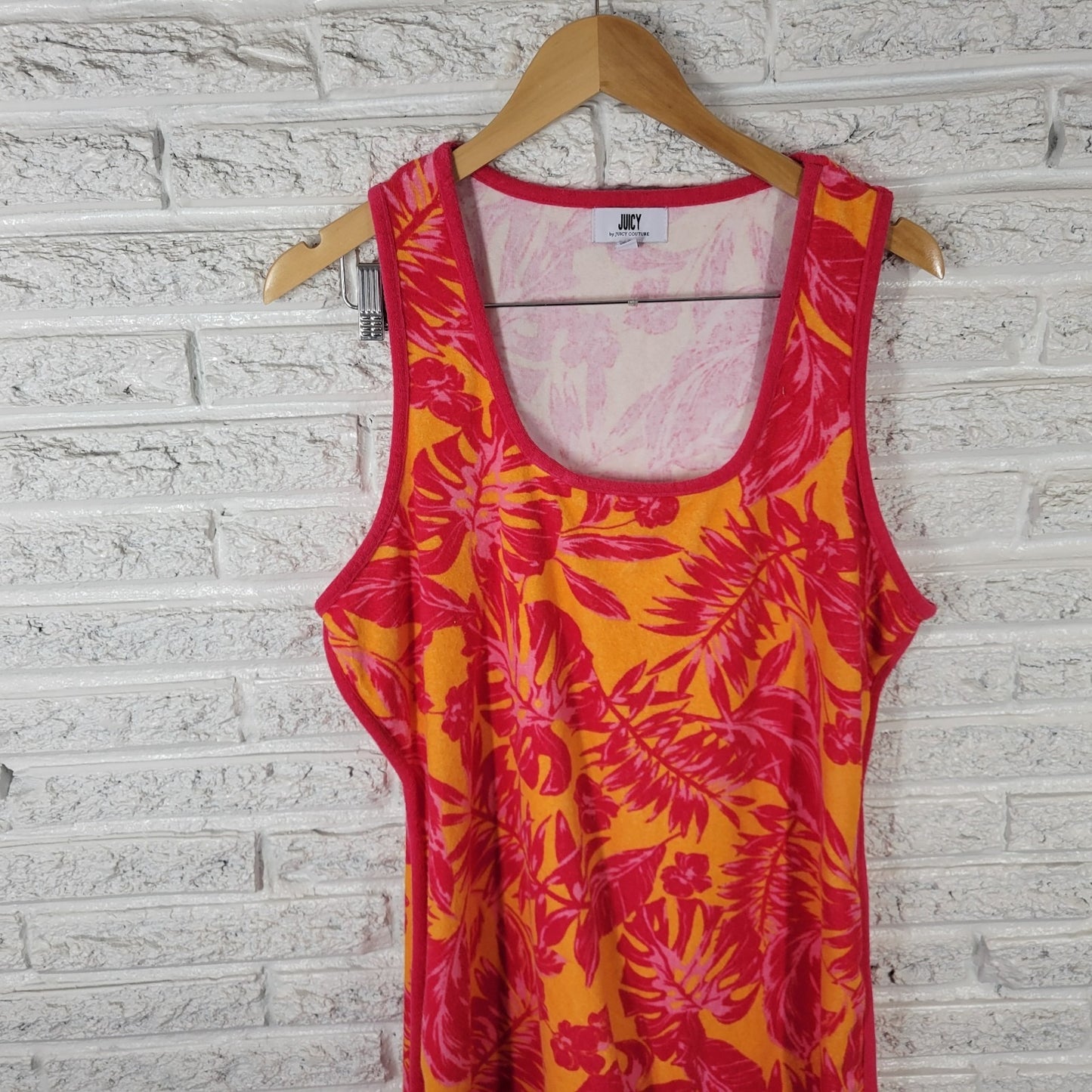 Juicy Couture Womens Swim Cover Up Dress XL Pink Floral Sleeveless Terry Cloth
