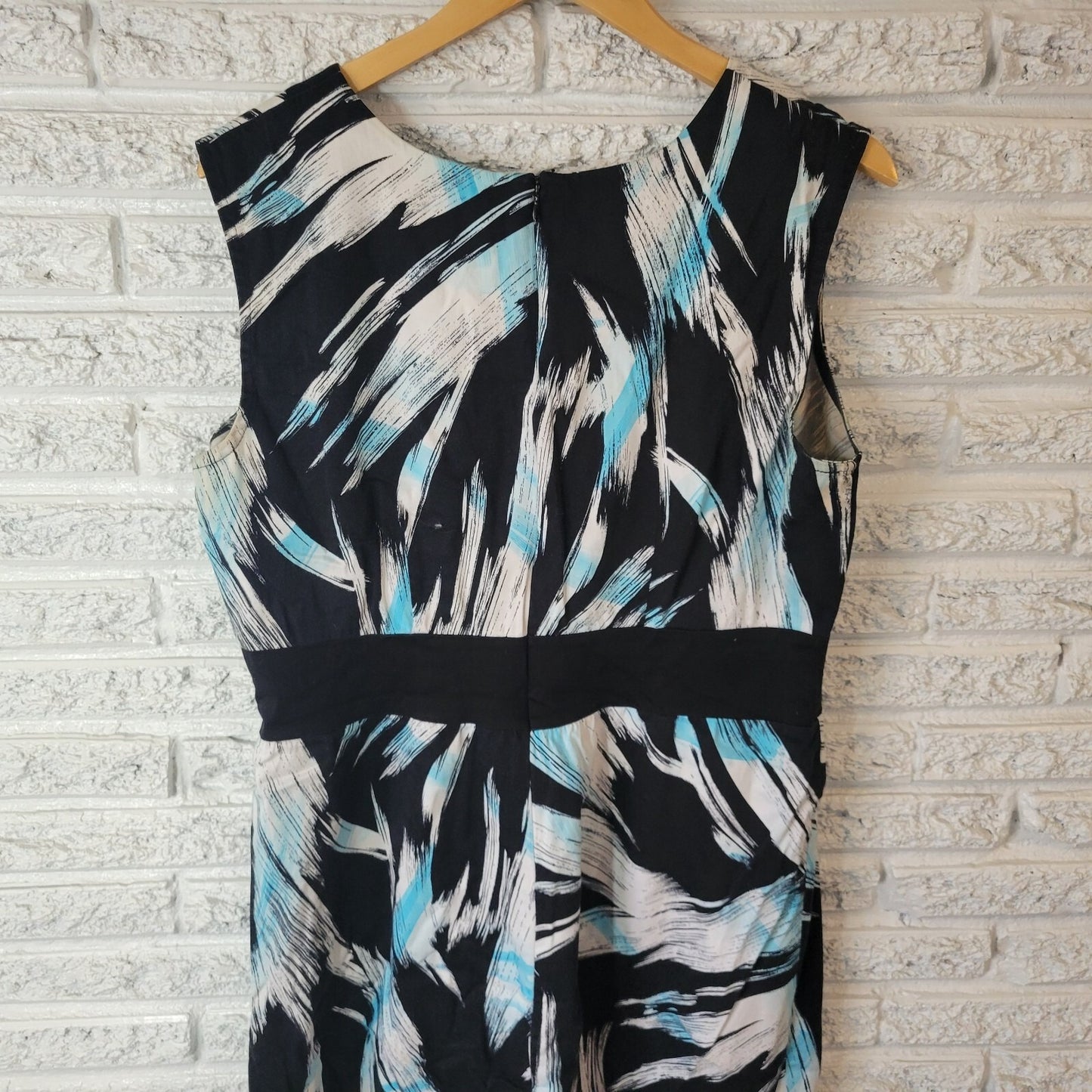 Olivia Matthews Women Dress 16 Mini Sheath Sleeveless Blue Watercolor Zip Office