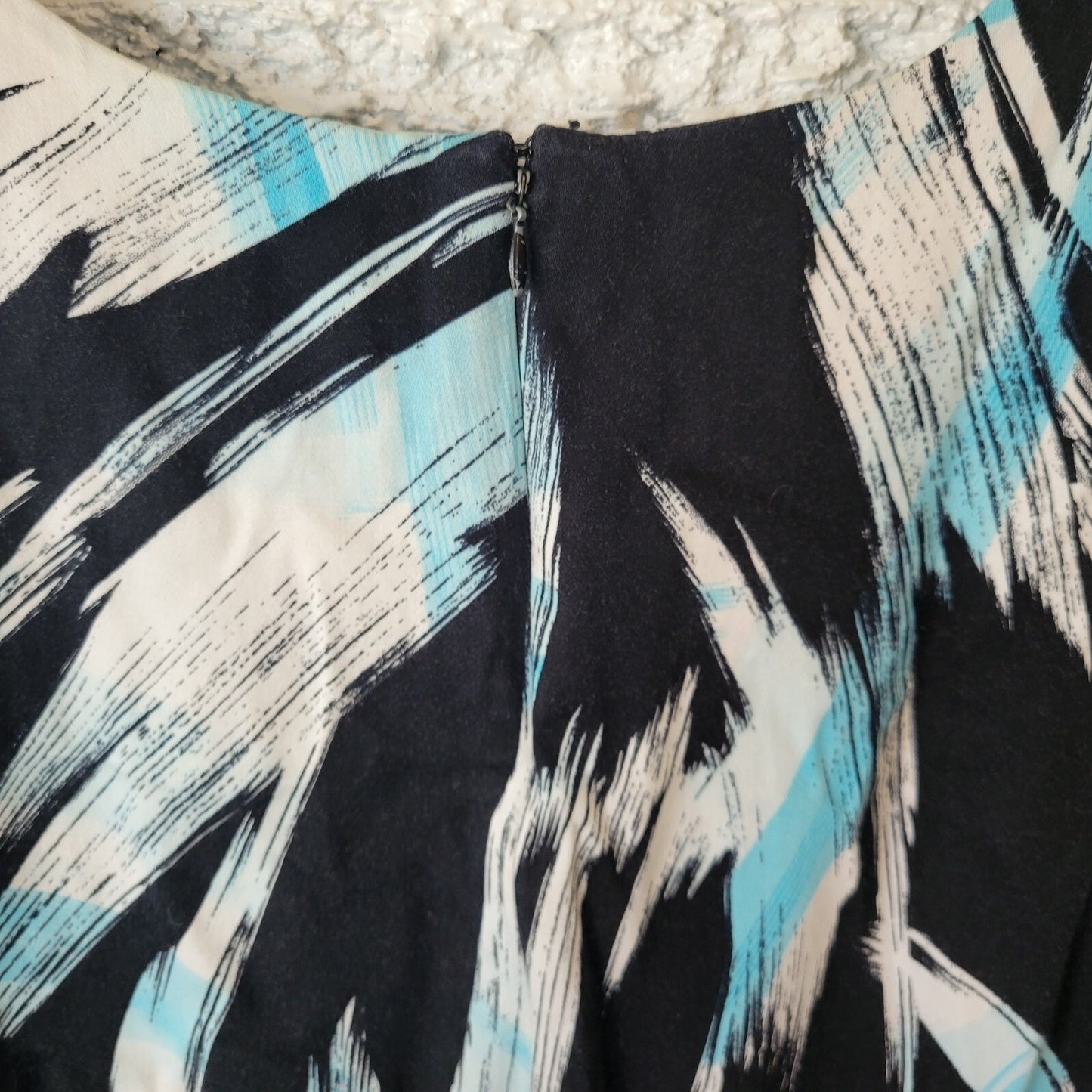 Olivia Matthews Women Dress 16 Mini Sheath Sleeveless Blue Watercolor Zip Office