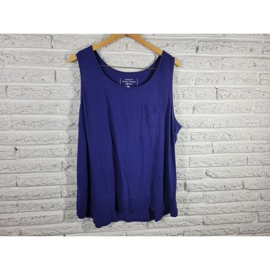 Carole Hochman Womens Pajama Top 2X Tank Blue Pocket Cotton Blend Heavenly Soft