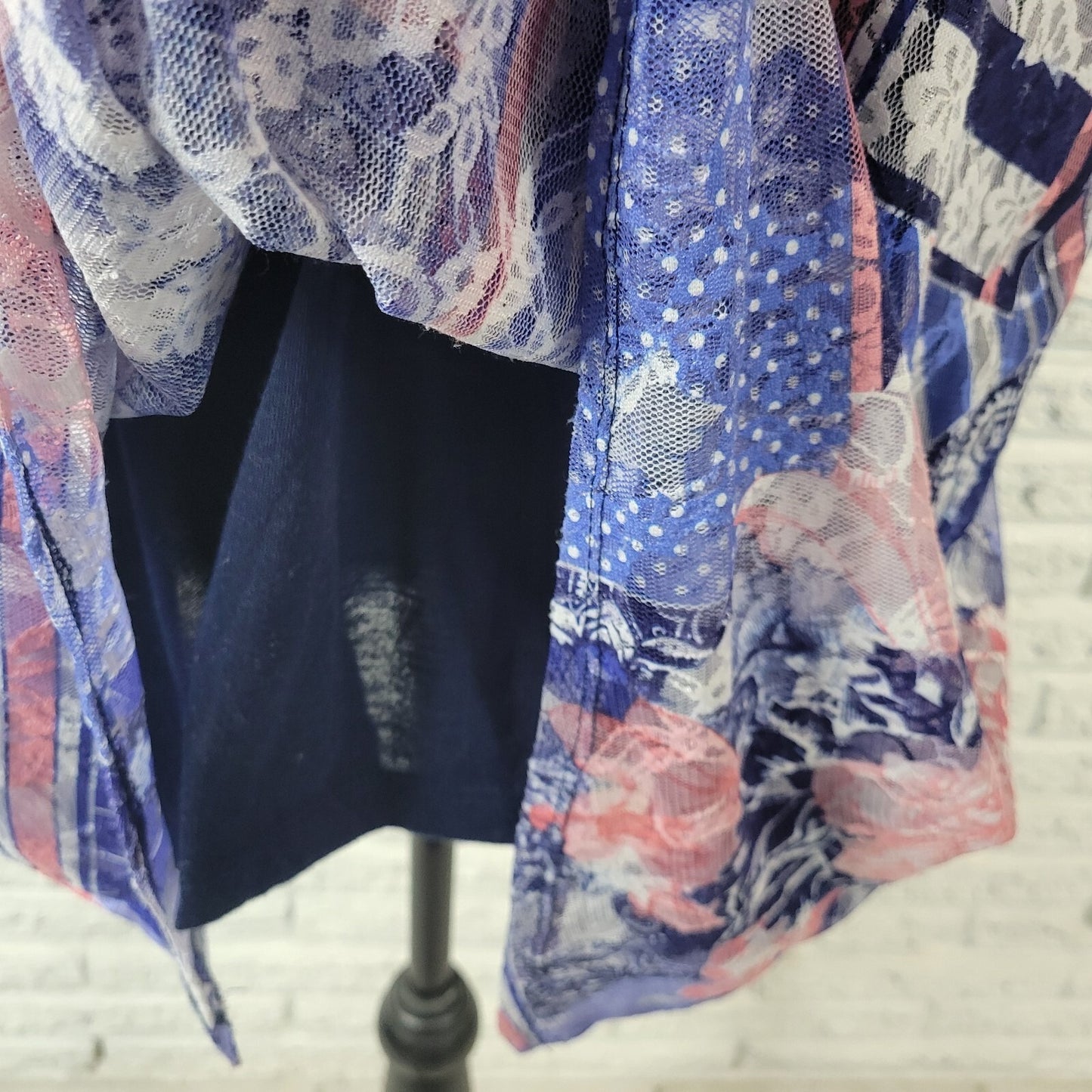 Catherines Womens Top 2X Plus Tunic Mesh Blue Pink Floral Lined Comfy Poly Blend