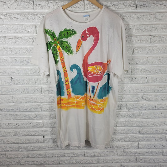 Pacific Connections Womens One Size White Flamingo Rhinestone Swim Cover Up Top