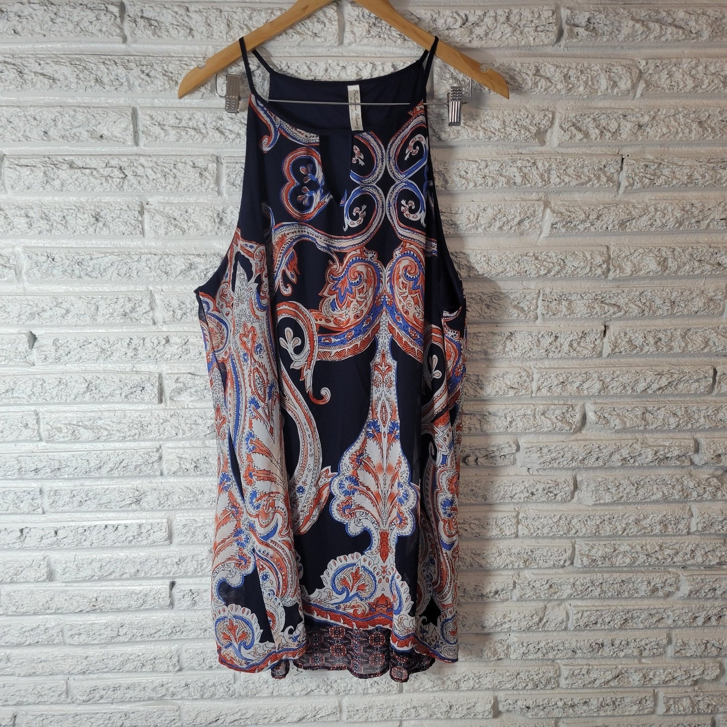 Perseption Womens Dress 3X Plus Mini Slip Blue Red Paisley Lightweight Keyhole