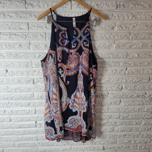 Perseption Womens Dress 3X Plus Mini Slip Blue Red Paisley Lightweight Keyhole