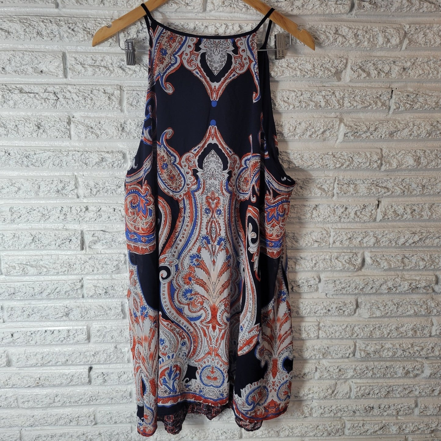 Perseption Womens Dress 3X Plus Mini Slip Blue Red Paisley Lightweight Keyhole