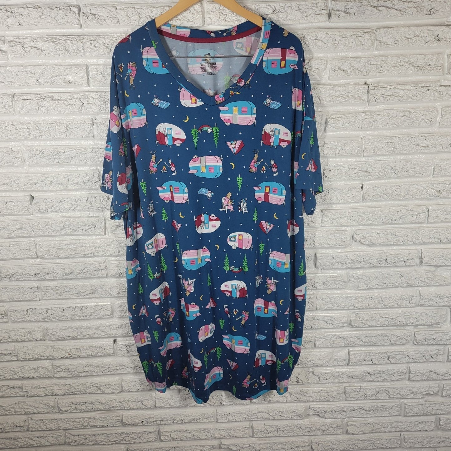 Secret Treasures Women's 2X 3X Plus Nightgown Blue Bunnies Camping NOV22XE