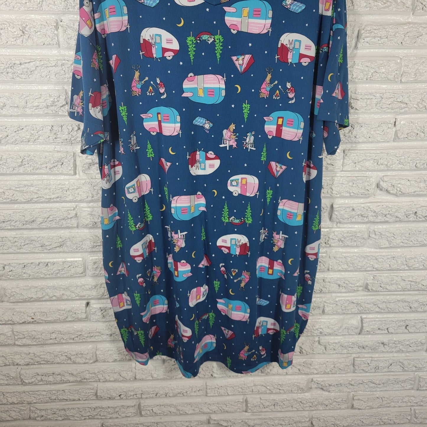 Secret Treasures Women's 2X 3X Plus Nightgown Blue Bunnies Camping NOV22XE