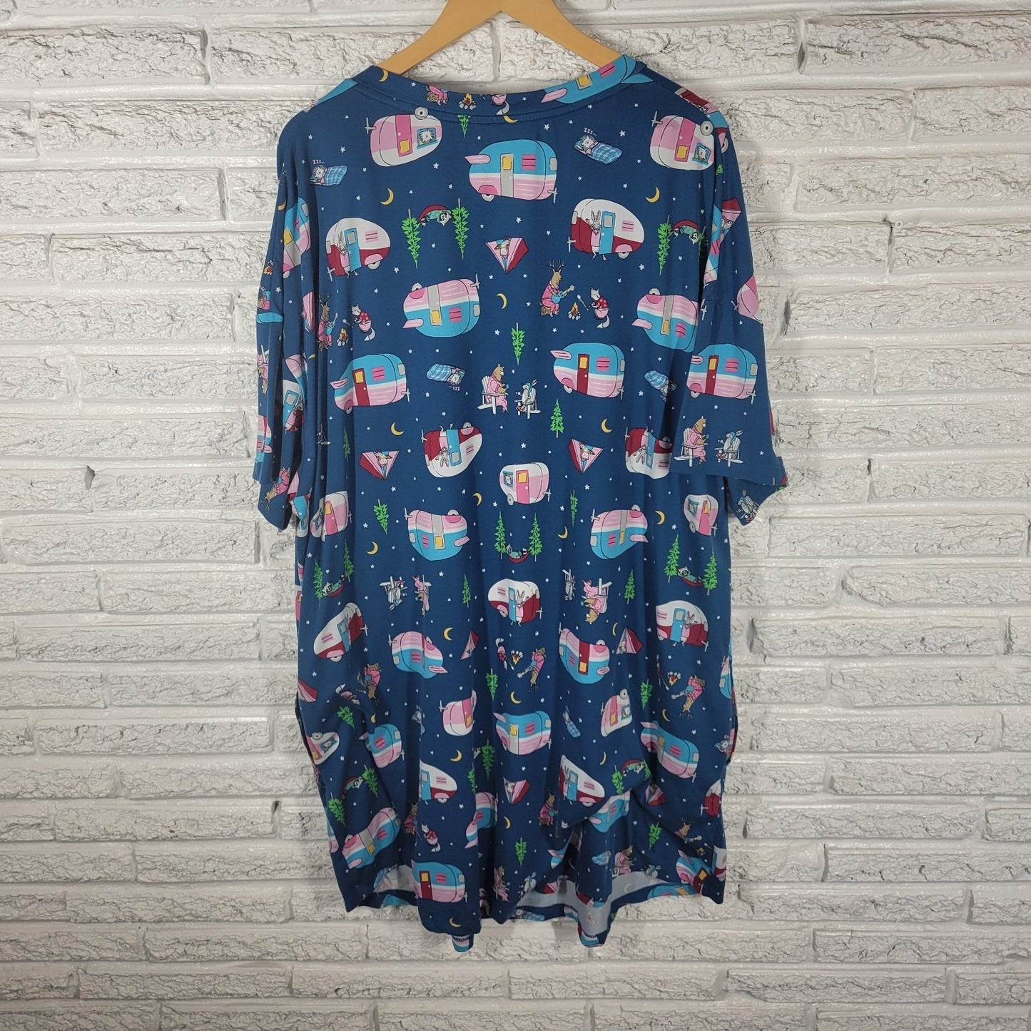 Secret Treasures Women's 2X 3X Plus Nightgown Blue Bunnies Camping NOV22XE