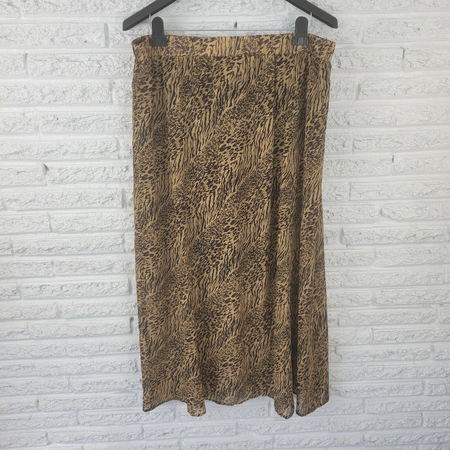 Robert Louis Womens Skirt 3X Plus Sheer Long Lined Halfway Brown Animal Print