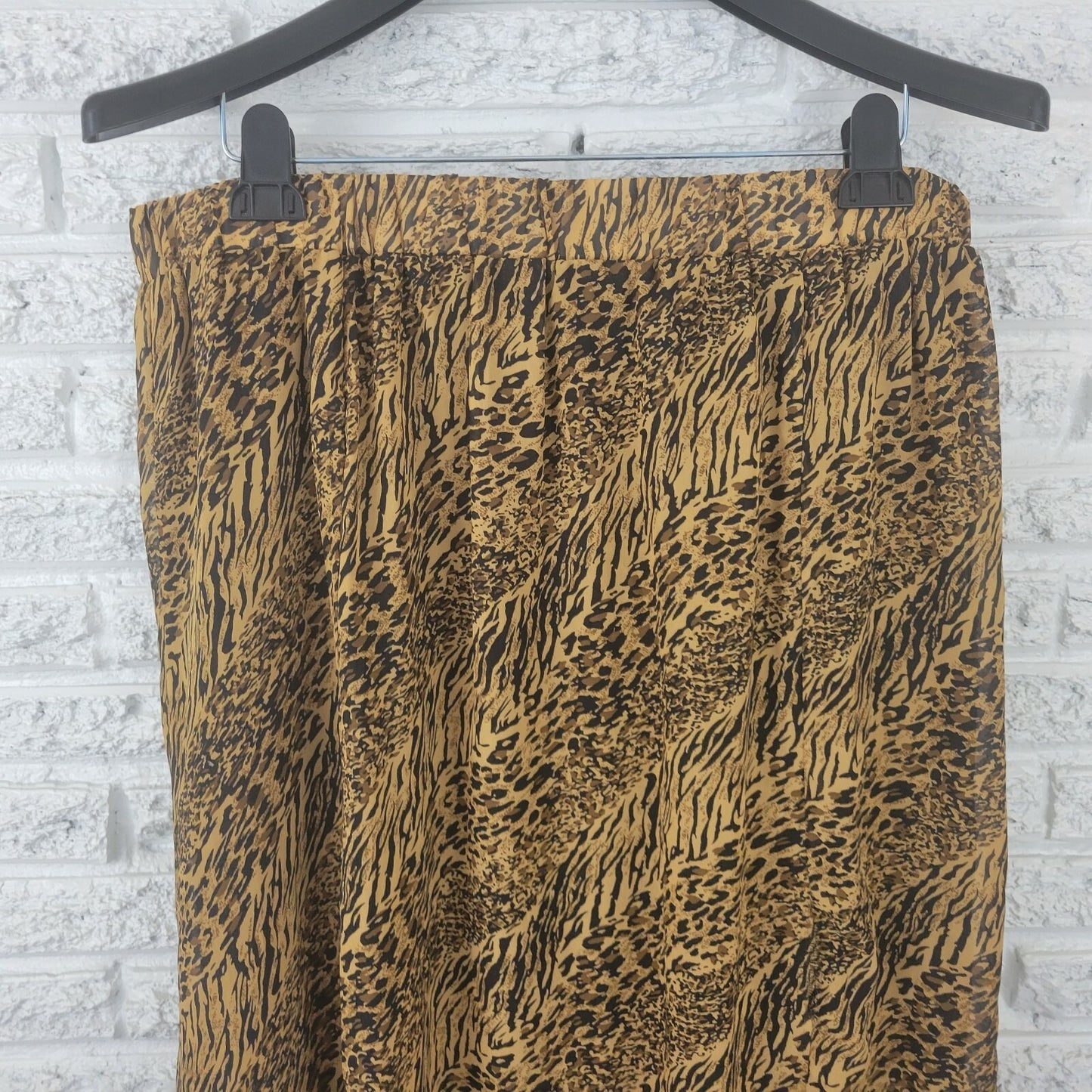 Robert Louis Womens Skirt 3X Plus Sheer Long Lined Halfway Brown Animal Print