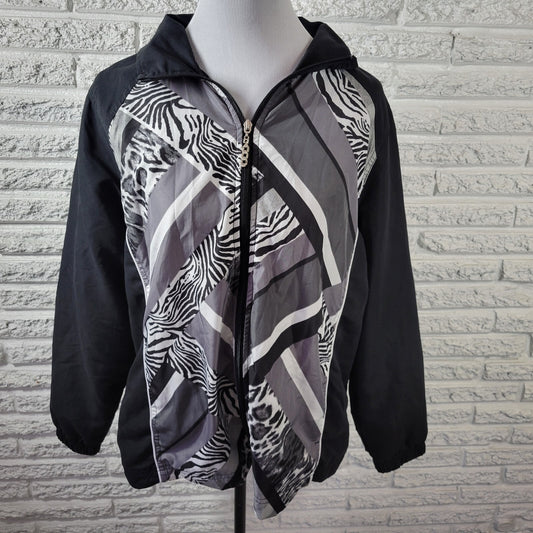 Activology Women Jacket Extra Large Black Animal Print  Zip Lightweight Lined