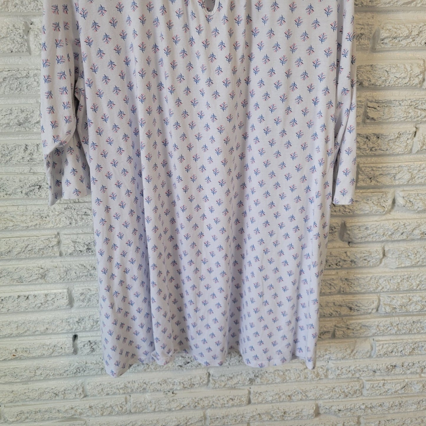 Aria Womens Pajama Top 3X Plus 3/4 Sleeve Blue Pink Floral Lace Trim Lightweight