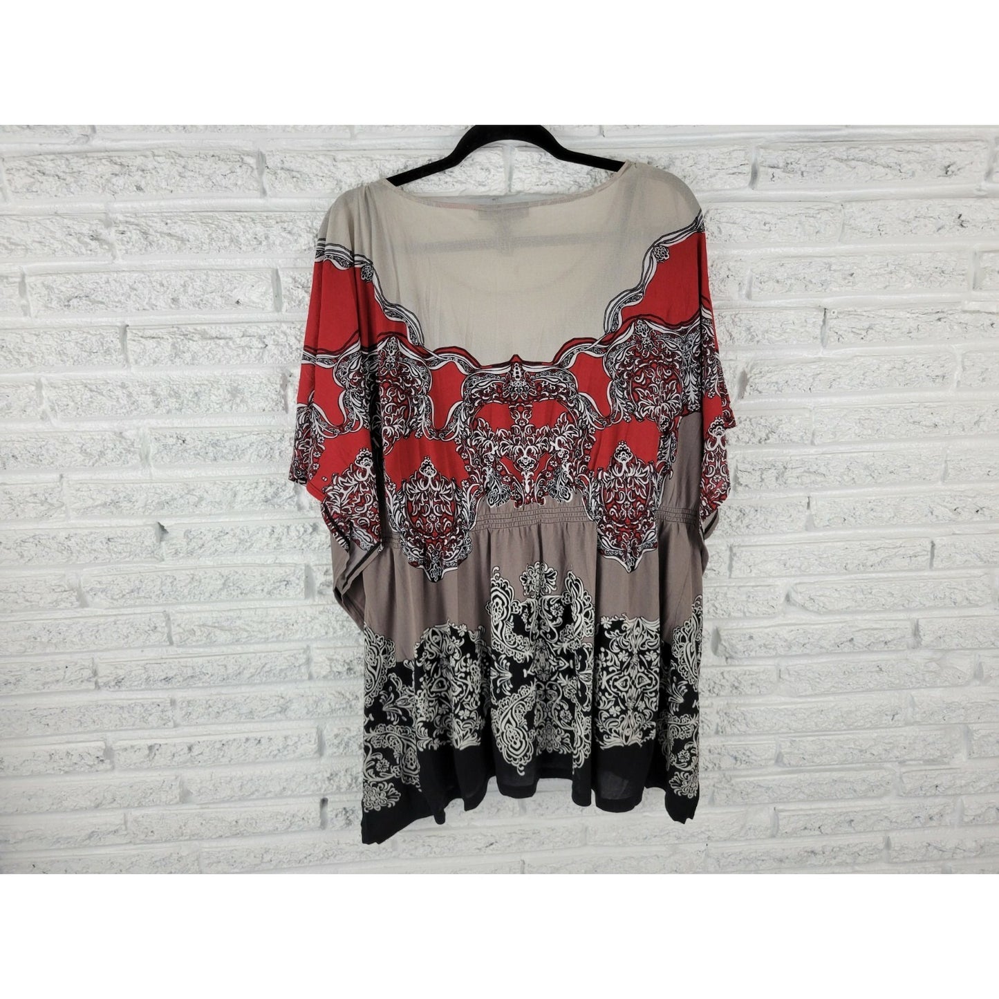 Style & Co Womens Top 2X Plus Tunic Angel Sleeves Red Floral Nylon Casual