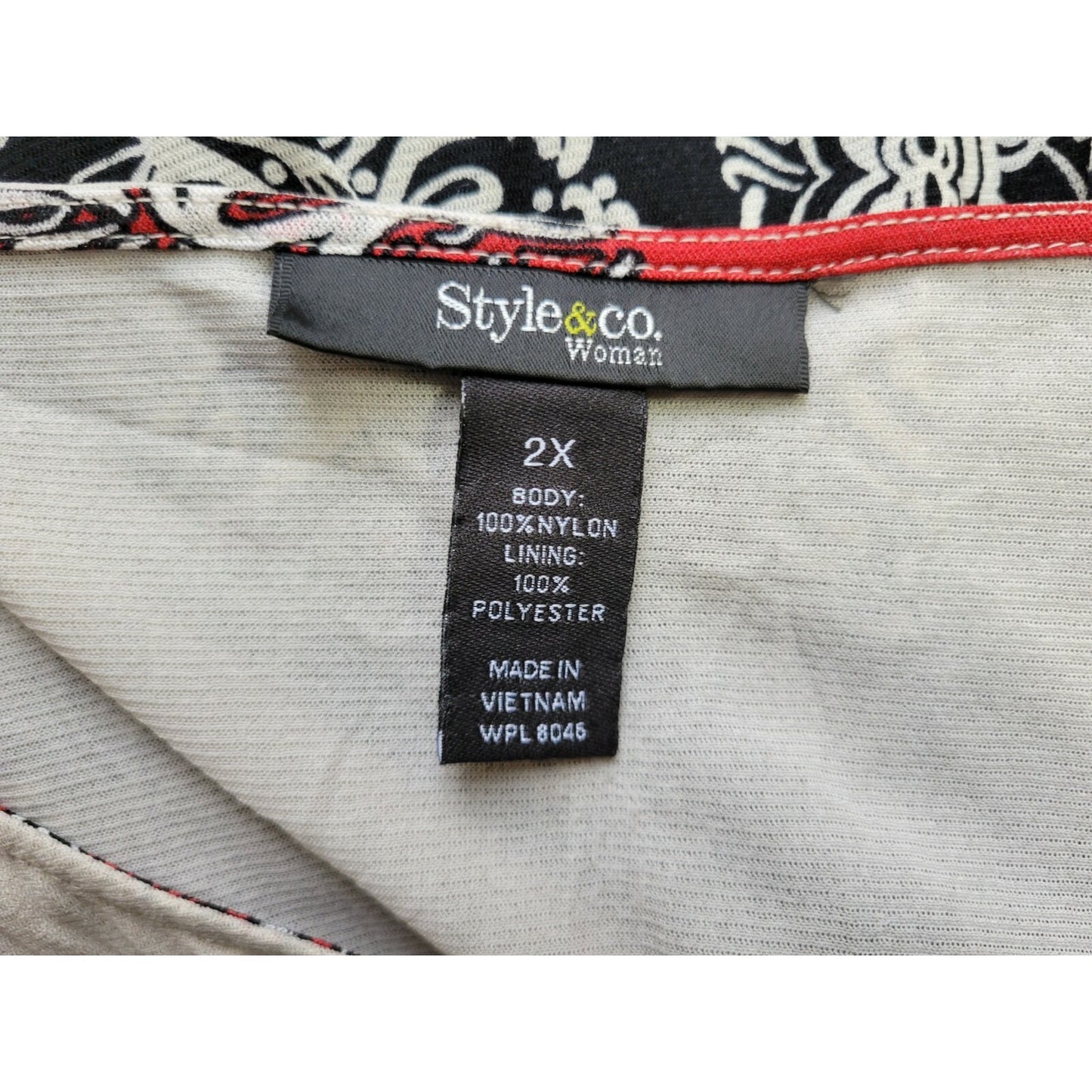 Style & Co Womens Top 2X Plus Tunic Angel Sleeves Red Floral Nylon Casual