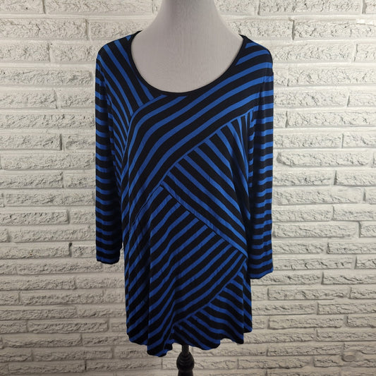 Croft Barrow Womens Top 1X Plus Tunic 3/4 Sleeve Blue Stripe Comfy Rayon Blend