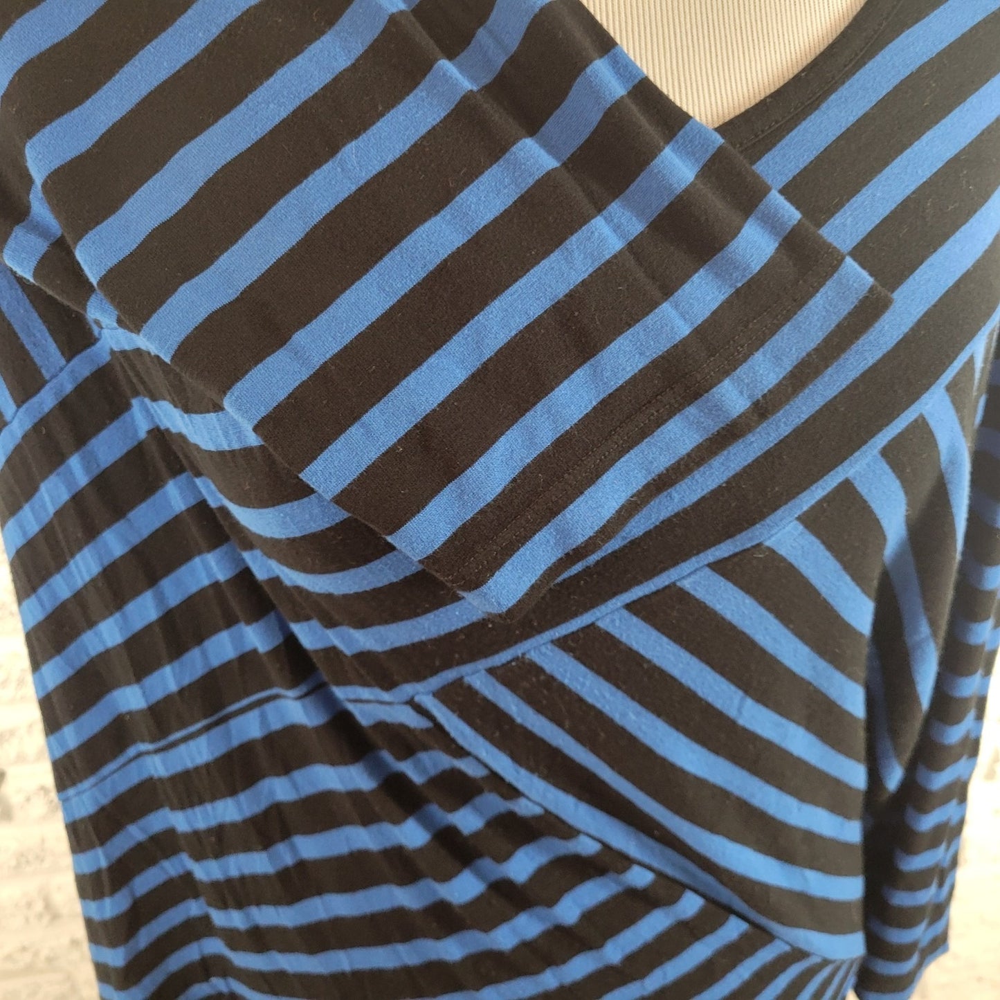 Croft Barrow Womens Top 1X Plus Tunic 3/4 Sleeve Blue Stripe Comfy Rayon Blend