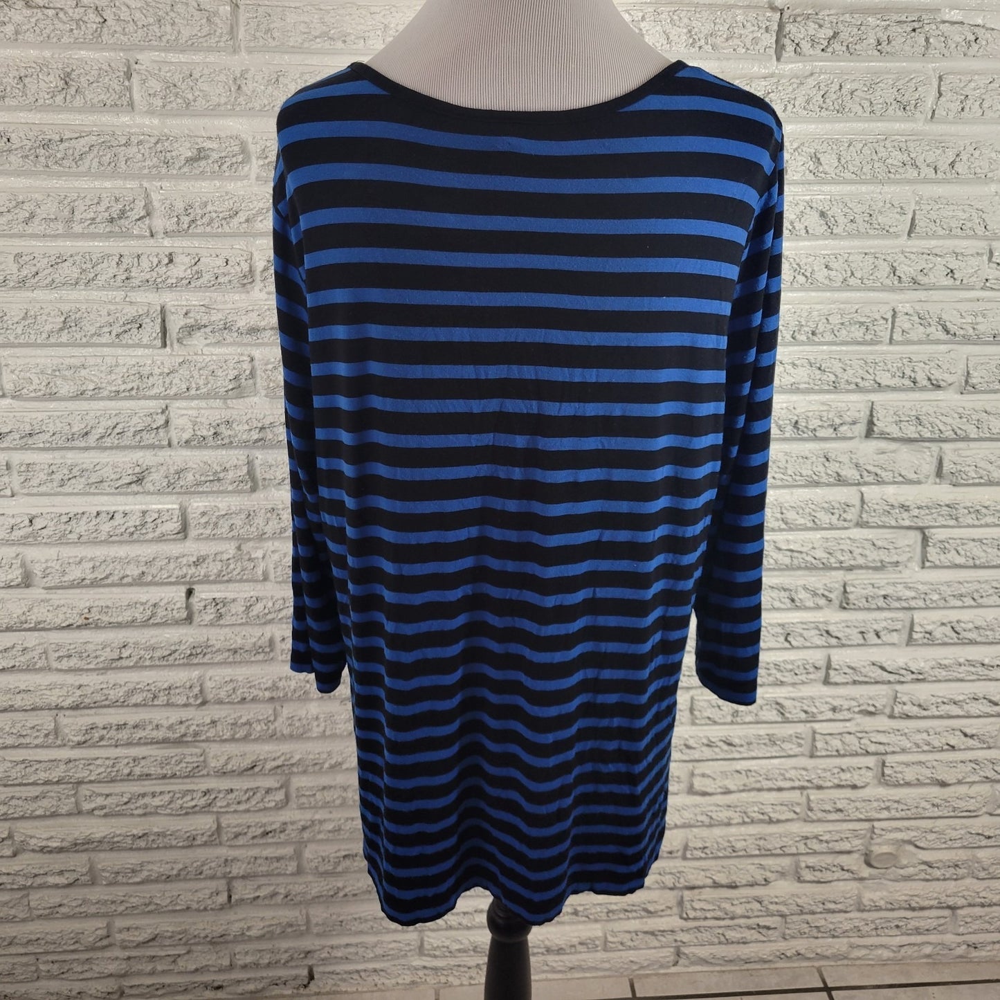 Croft Barrow Womens Top 1X Plus Tunic 3/4 Sleeve Blue Stripe Comfy Rayon Blend