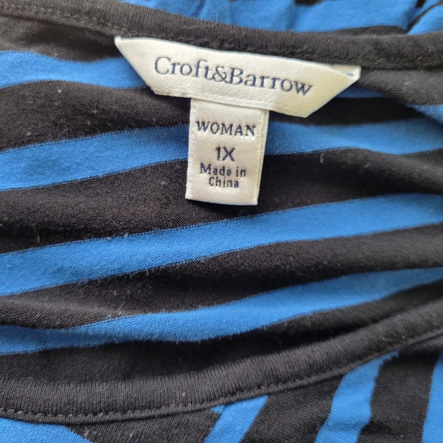 Croft Barrow Womens Top 1X Plus Tunic 3/4 Sleeve Blue Stripe Comfy Rayon Blend