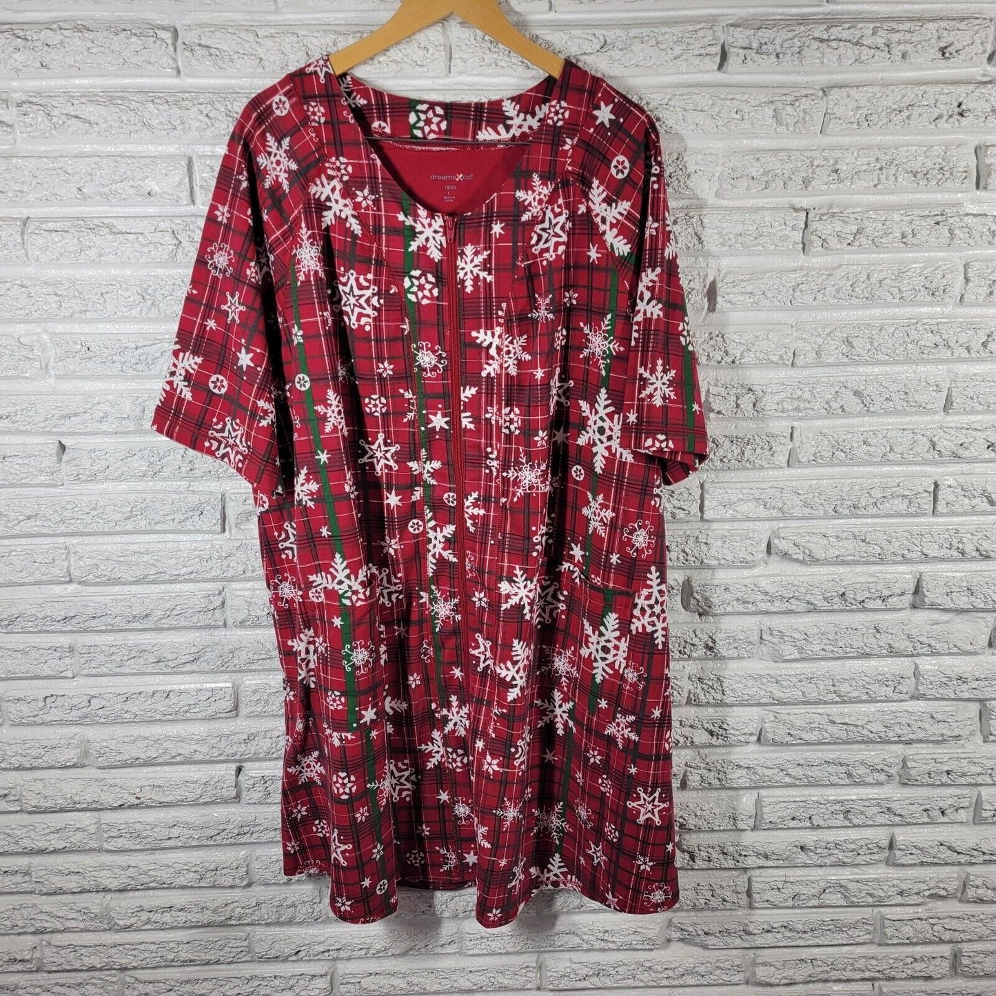 Dreams Co Womens Robe 18 20 House Dress Holiday Snowflakes Pockets Lounge