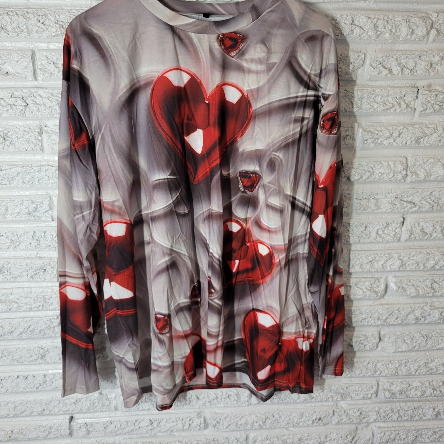 Valentines Day Womens Top 3XL Plus Tunic Lavender Red Hearts Casual Poly Blend