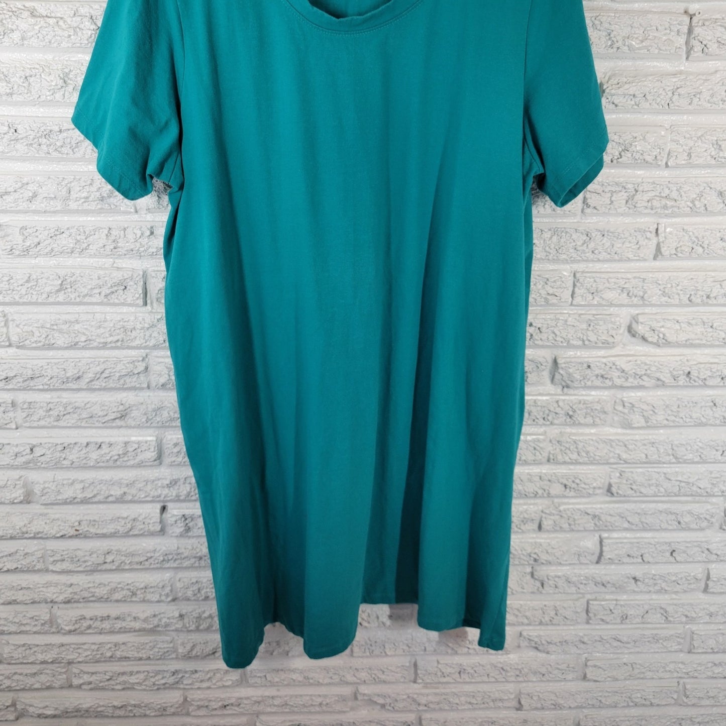 Woman Within Womens Dress 2X 26 28 Plus Short Sleeve Green Blue Pockets Casual