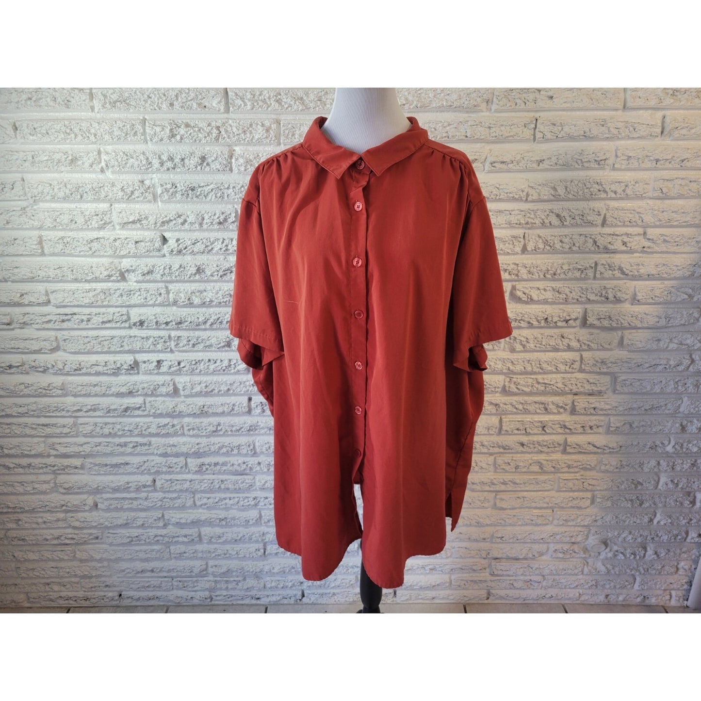 Roamans Womens Shirt 4X Plus Collar Button Up Short Sleeve Burnt Orange Office