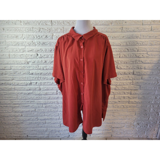 Roamans Womens Shirt 4X Plus Collar Button Up Short Sleeve Burnt Orange Office