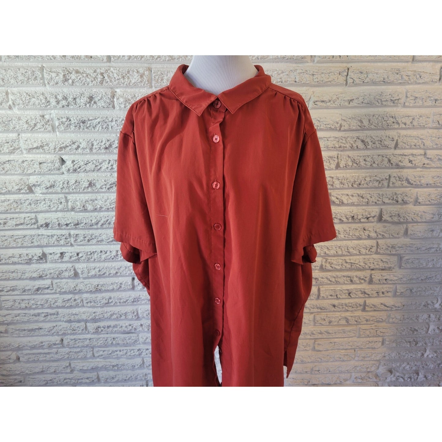Roamans Womens Shirt 4X Plus Collar Button Up Short Sleeve Burnt Orange Office